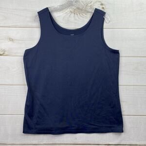 CJ Banks Tank Top Women 1X Navy Jersey Knit Sleeveless Slinky Classic Stretchy